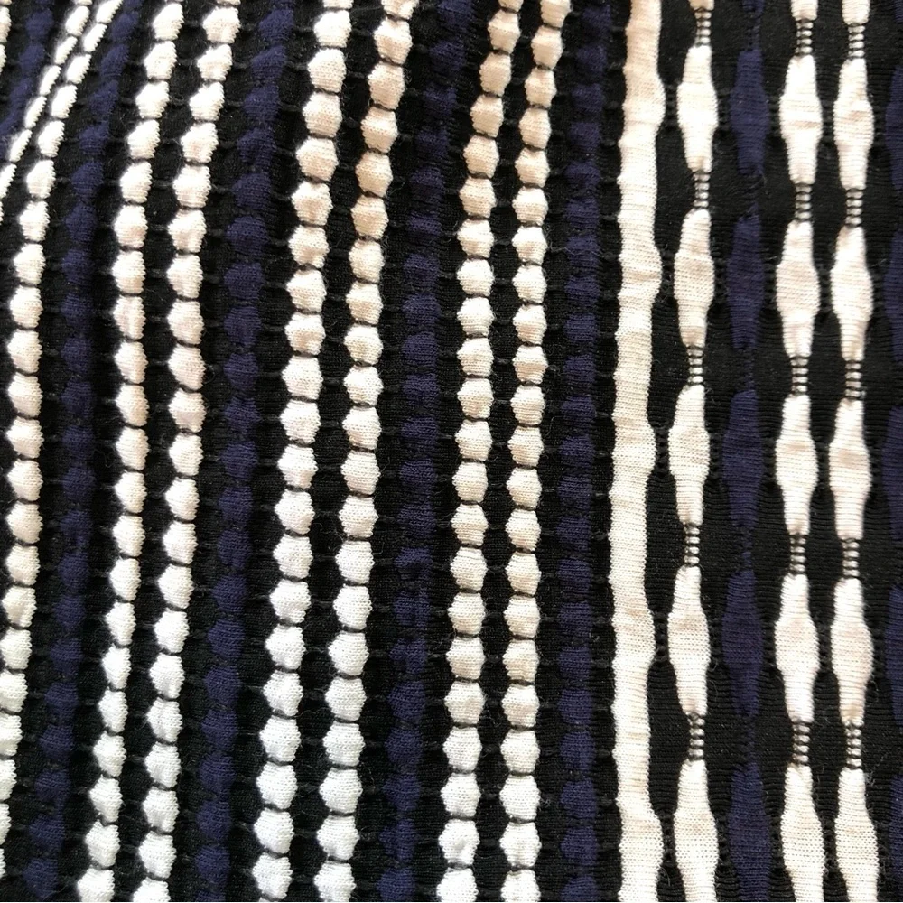 Tory Burch Jacquard Wrap Dress XS Navy Black White Stripe Long Sleeve